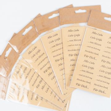 Paper sticker ANISSA, text, greetings, thank you, 288 stickers, brown-black, 1x4cm