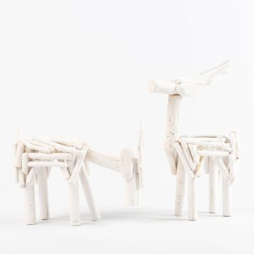 Wooden reindeer CORNELIS made of white wood pieces, 2 pieces, 23x7,5x16cm / 19x7,5x24,5cm