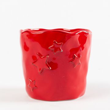 Ceramic pot STARMIE with star relief, red, 9,5cm, Ø10,5cm