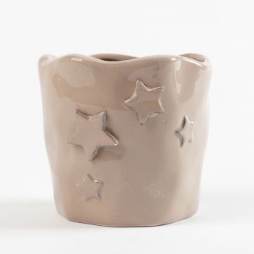 Ceramic pot STARMIE with star relief, grey, 9,5cm, Ø10,5cm