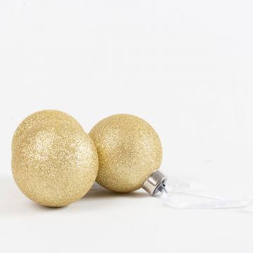 LED Christmas tree balls EMBER made of glass, 3 pieces, glitter, gold, Ø8cm
