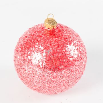 Glass Christmas bauble LAYANA, glitter, red, Ø4"/10cm