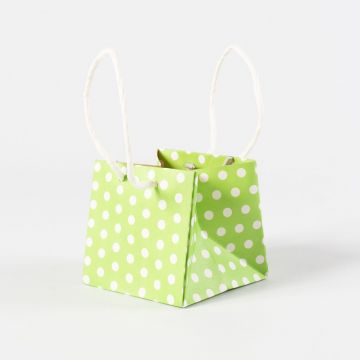 Gift bag / paper bag ASKJA with handle, with big dots, light green, 8,5x8,5x8cm
