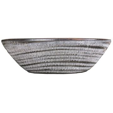 Ceramic boat shaped bowl TIAM with grooves, brown-white, 19"x9"x5.5"/47x23x14 cm