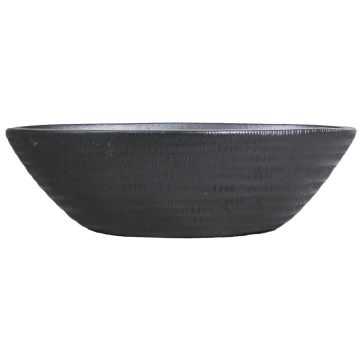 Ceramic boat shaped bowl TIAM with grooves, black-matt, 19"x9"x5.5"/47x23x14 cm