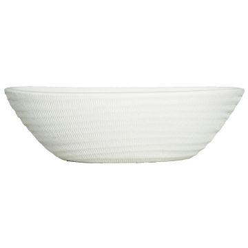 Ceramic boat shaped bowl TIAM with grooves, white-matt, 16.1"x6.3"x4.7"/41x16x13 cm
