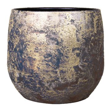 Vintage plant pot MAGO made of ceramic, washed effect, gold, 5.5"/14 cm, Ø 6.3"/16 cm
