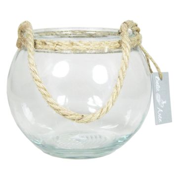 Round candle vase DAVY made of glass, with handle, transparent, 4.7"/12 cm, Ø 6"/15 cm