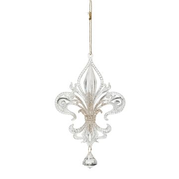 Decorative ornament Heraldic lily AZARIEL acrylic, glitter, transparent-gold, 6"/15cm