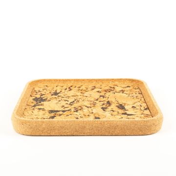 Square cork tray FUENTES made of agglomerated cork, natural-black, 11"x11"x1.2"/29x29x3cm