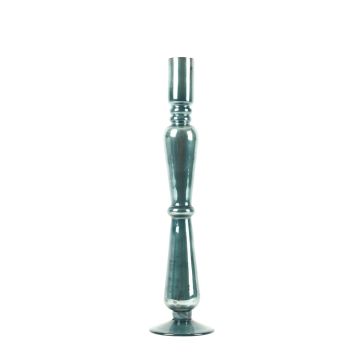 Glass candlestick ROMUALDO, blue-grey-clear, 36,5cm Ø8,5cm