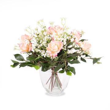 Artificial rose bouquet AMELIE, baby's breath, pink, 18"/45cm, Ø 16"/40cm