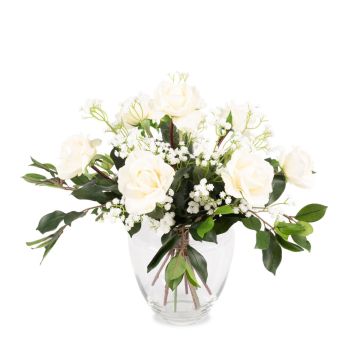 Artificial rose bouquet AMELIE, baby's breath, white, 18"/45cm, Ø16"/40cm