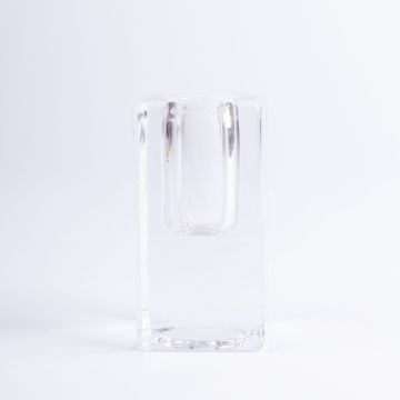 Square glass candlestick SOLUNA for dinner candles, transparent, 1.6"x1.6"x3.1"/4x4x8cm
