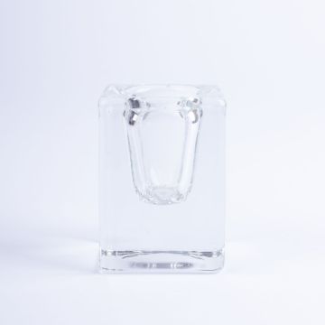 Square glass candlestick SOLUNA for dinner candles, transparent, 1.6"x1.6"x2.4"/4x4x6cm