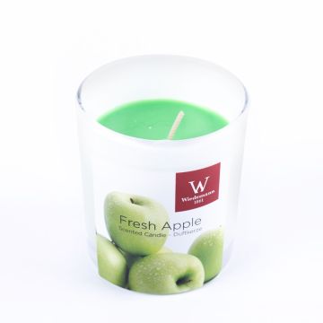 Scented candle ASTRID in glass, Fresh Apple, apple green, 3.1"/7,9cm, Ø2.8"/7,1cm, 28h