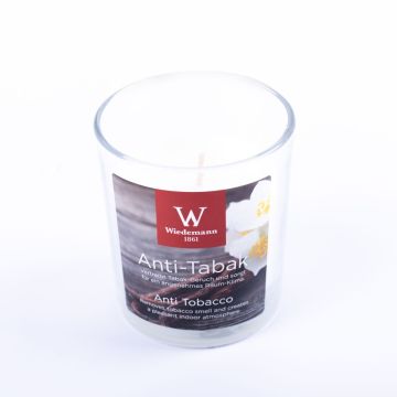Scented candle ASTRID in glass, Anti Tobacco, ivory, 3.3"/8,3cm, Ø2.9"/7,3cm, 30h