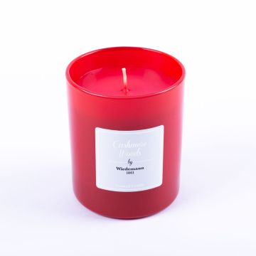 Scented candle MIREYA in glass, Cashmere Woods, red, 3.7"/9,3cm, Ø3.1"/7,9cm, 35h