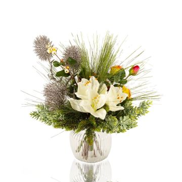 Decorative winter bouquet KEONA, pink-white, 18"/45 cm, Ø 16"/40 cm