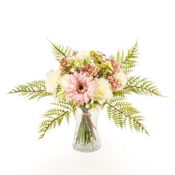Decorative bouquet MALIA, gerbera, rose, carnation, pink, 16"/40cm, Ø12"/30cm