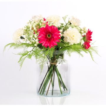 Decorative bouquet MALIA, gerbera, rose, carnation, pink, 16"/40cm, Ø12"/30cm