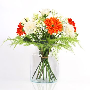 Decorative bouquet MALIA, gerbera, rose, carnation, orange, 16"/40cm, Ø12"/30cm