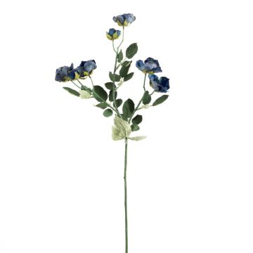 Artificial flower branch Wild rose FOSETTA, Eco Collection, royal blue, 28"/70cm, Ø1.2"-2"/3-5cm