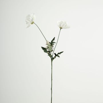 Plastic poppy branch GUNDULA, Eco Collection, white-purple, 28"/70cm, Ø2.8"-3.1"/7-8cm