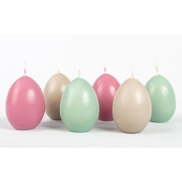 Easter egg candles LEONITA, 6 pieces, old-pink-grey-mint, 2.4"/6cm, 1.8"/4,5cm, 7h - Made in Germany