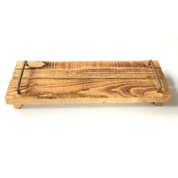 Vintage wooden tray FENRIK with handle, natural flamed, 16"x5.5"x1.6"/40x14x4cm