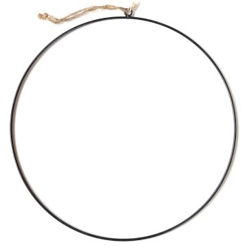 Metal ring FREYDIS with jute cord for hanging, black, Ø16"/40cm