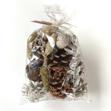 Winter potpourri YIDU, pine cones, dried twigs, brown-white-green, 250g