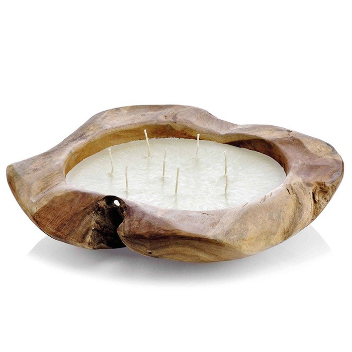 Teak bowl candle